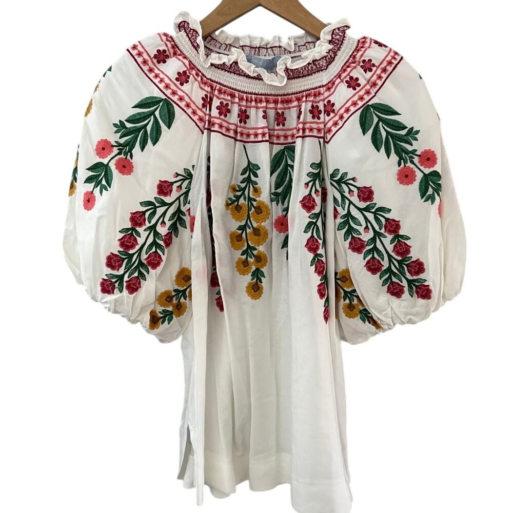 Antonio Melani x Jen Sumko Plus Woven Nicci Embroidered Floral Top White Size 14 - Picture 4 of 12